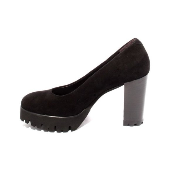 Italian Black Suede / Leather Platform Heel Shoes Pumps - Picture 6 of 8
